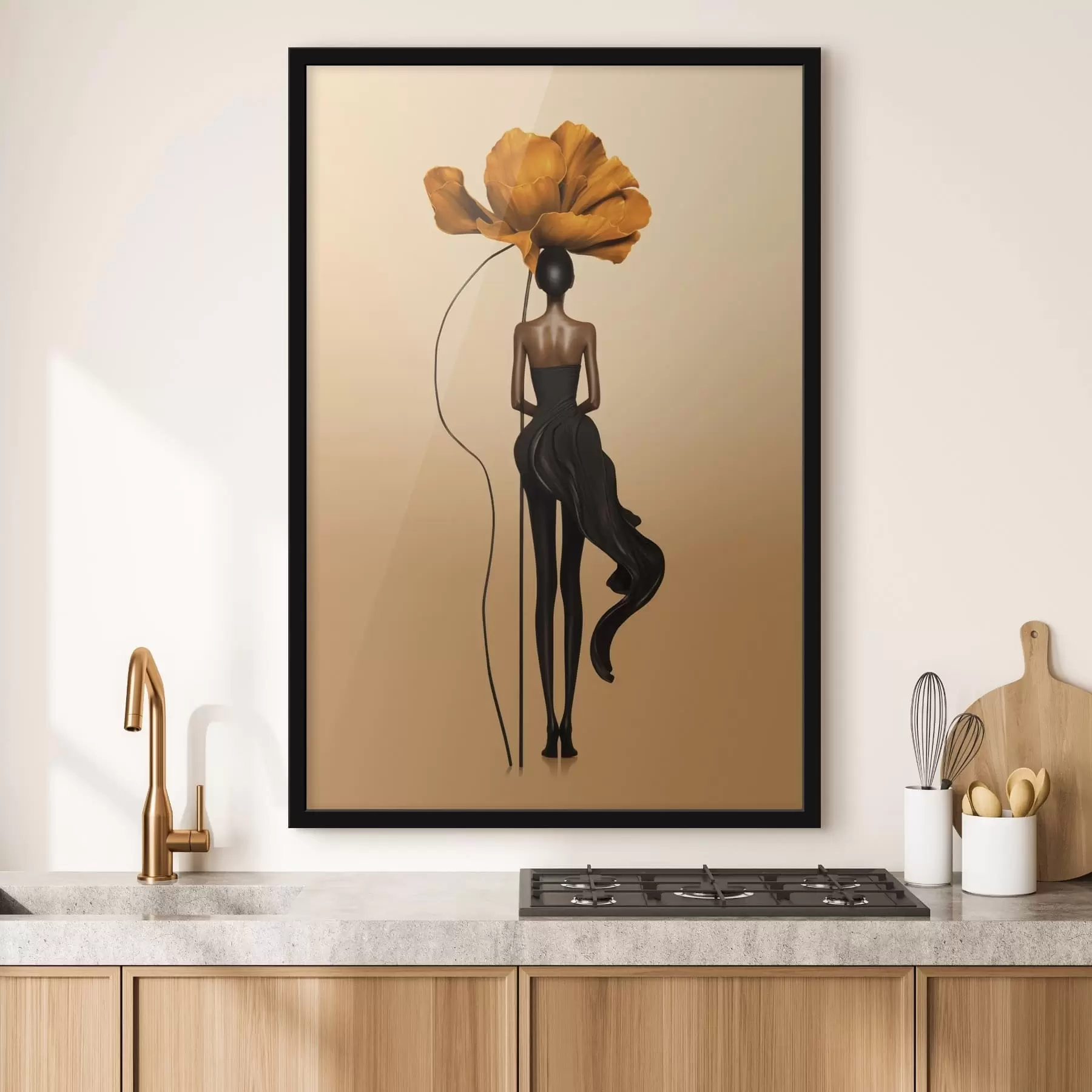 Fototapete Stilisierte Figur mit einer großen Blume als Kopf f48618