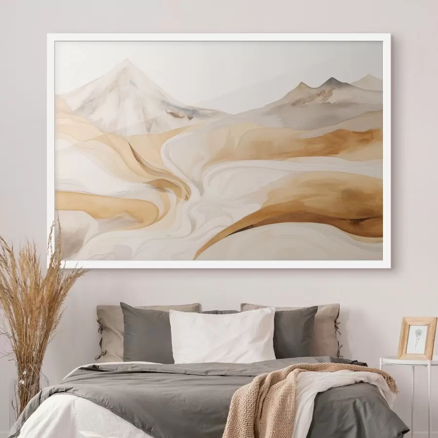 Fototapete Stilisierte Landschaft mit Bergen und fließenden Linien f48626