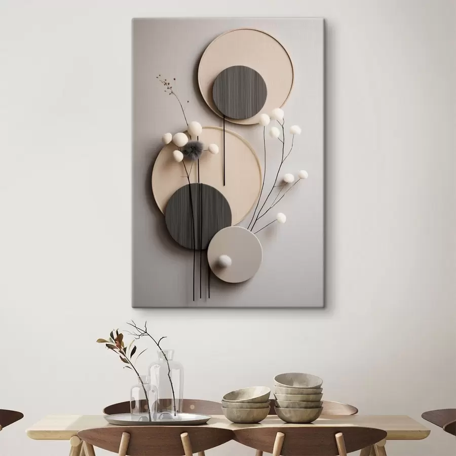 Fototapete Runde Paneele mit trockenen Zweigen und weichen Kugeln s48601