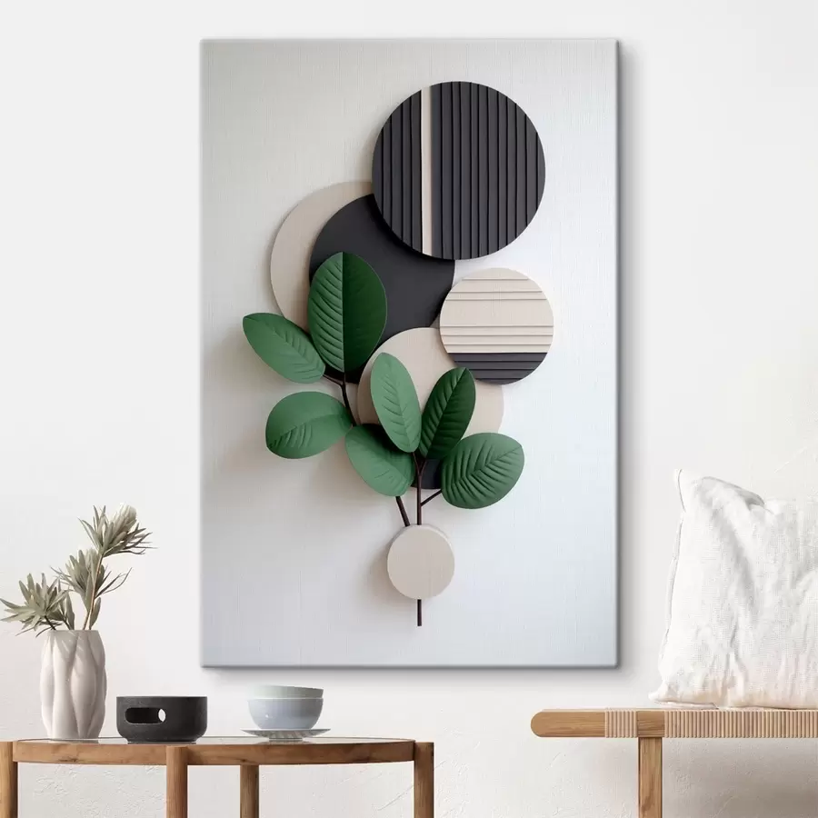 Fototapete Grüne Blätter mit runden, strukturierten Elementen s48603