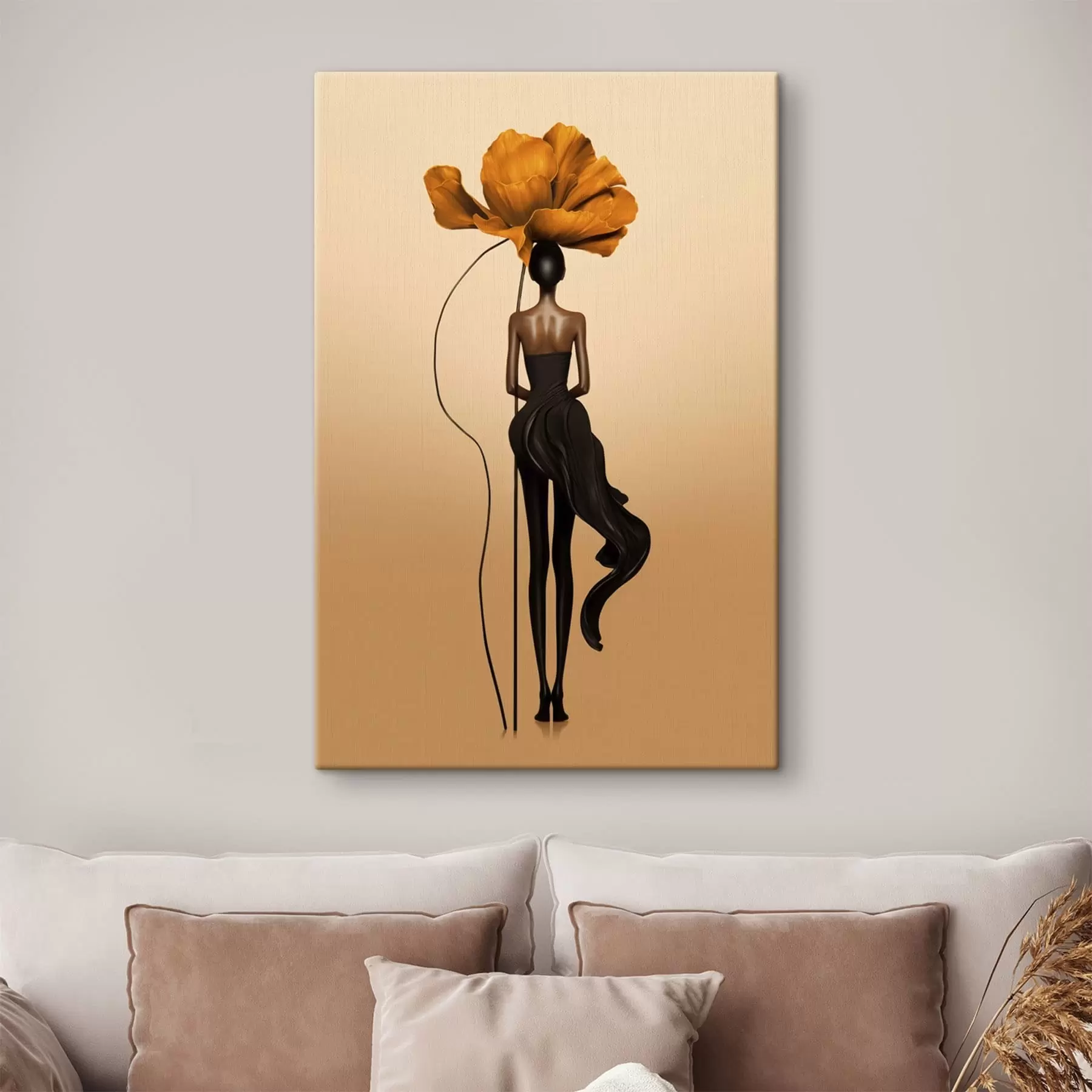 Fototapete Stilisierte Figur mit einer großen Blume als Kopf s48618