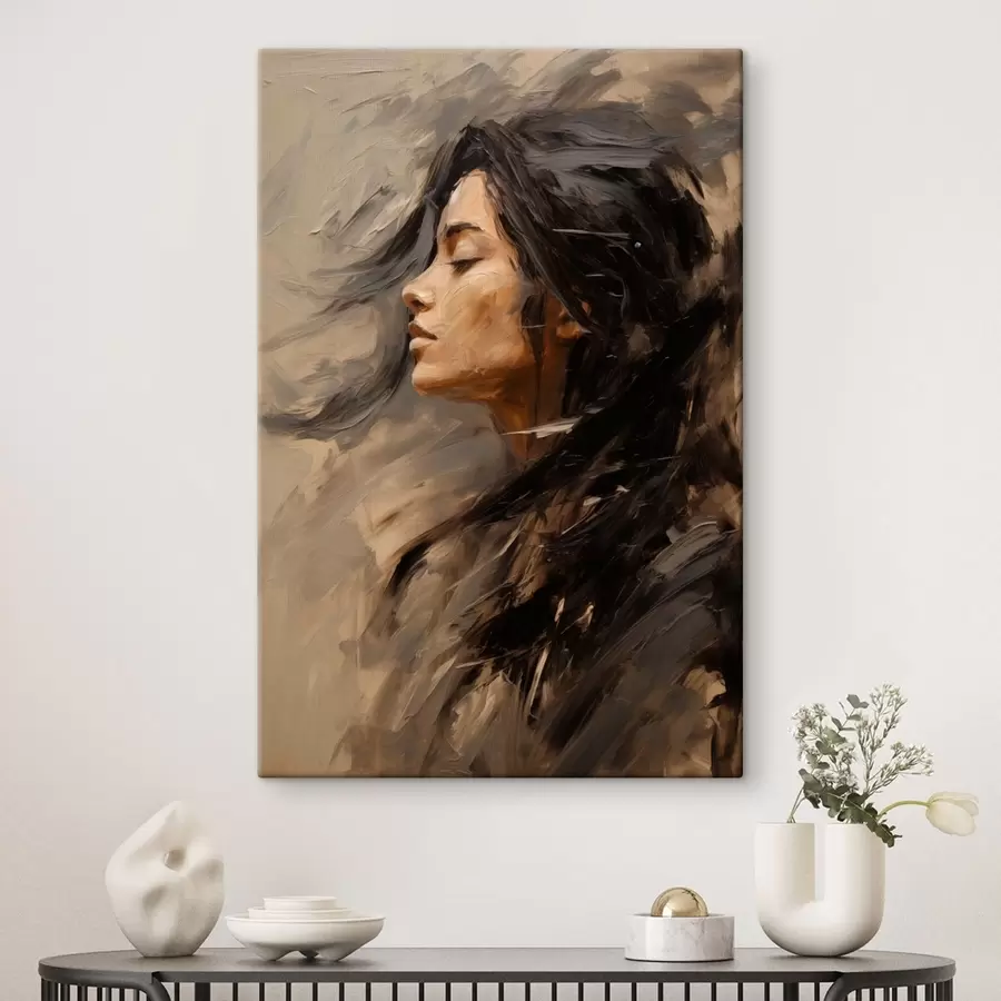 Fototapete Frauenprofil in malerischen Pinselstrichen, warme Farbtöne s48621