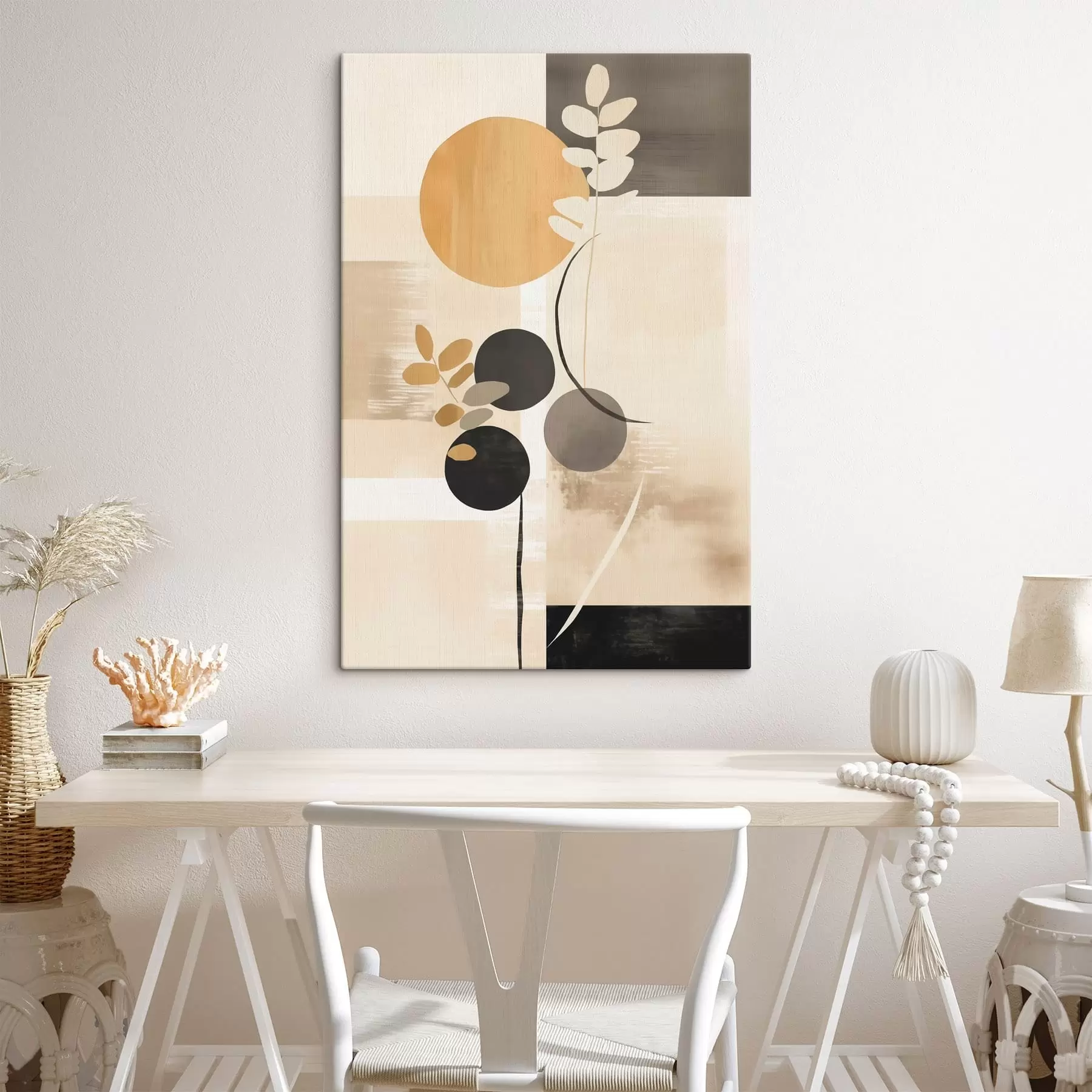 Fototapete Eine Abstraktion mit Blättern und Kreisen s48612