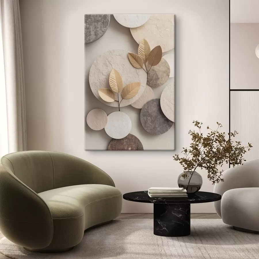 Fototapete Eine Komposition aus Blättern und Kreisen s48692