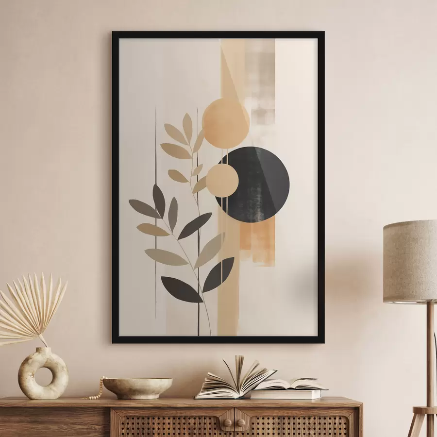 Fototapete Eine Abstraktion mit Blättern und Kreisen f48613