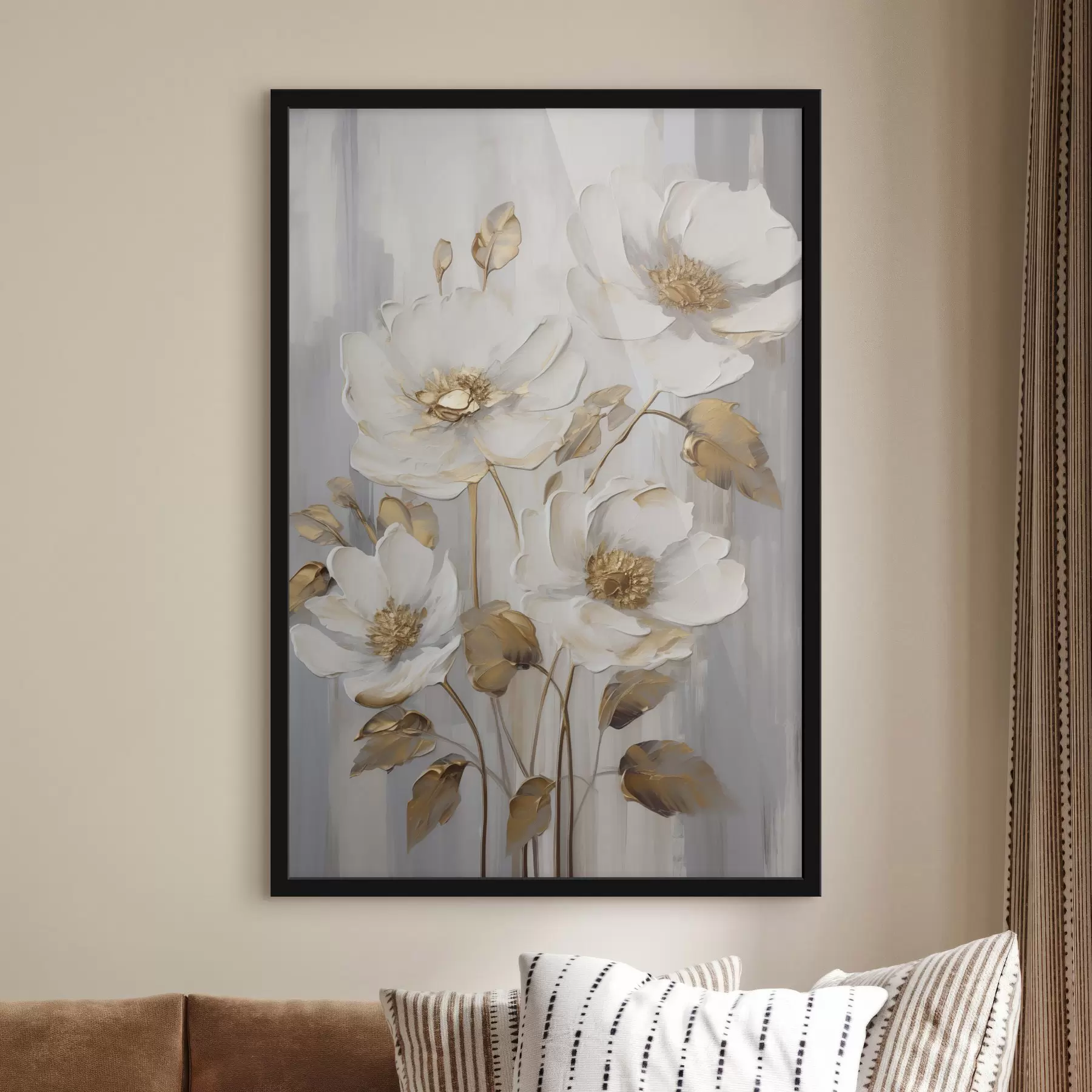 Fototapete Weiße Blumen mit gelben Akzenten auf einem strukturierten Hintergrund f48722