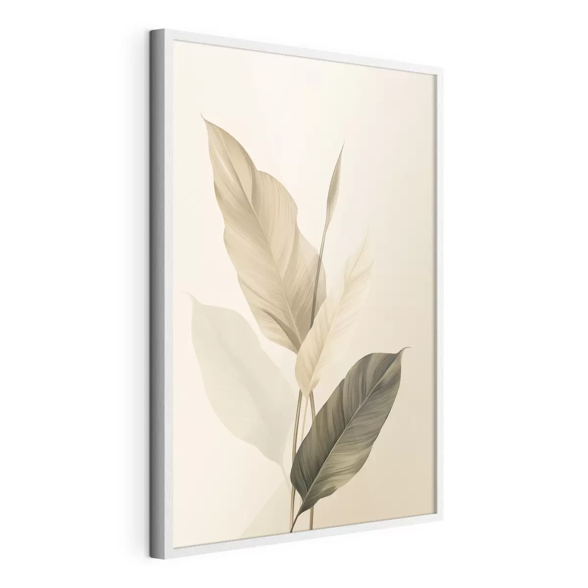 Poster Große tropische Blätter in Beige- und Brauntönen, heller Hintergrund f48725