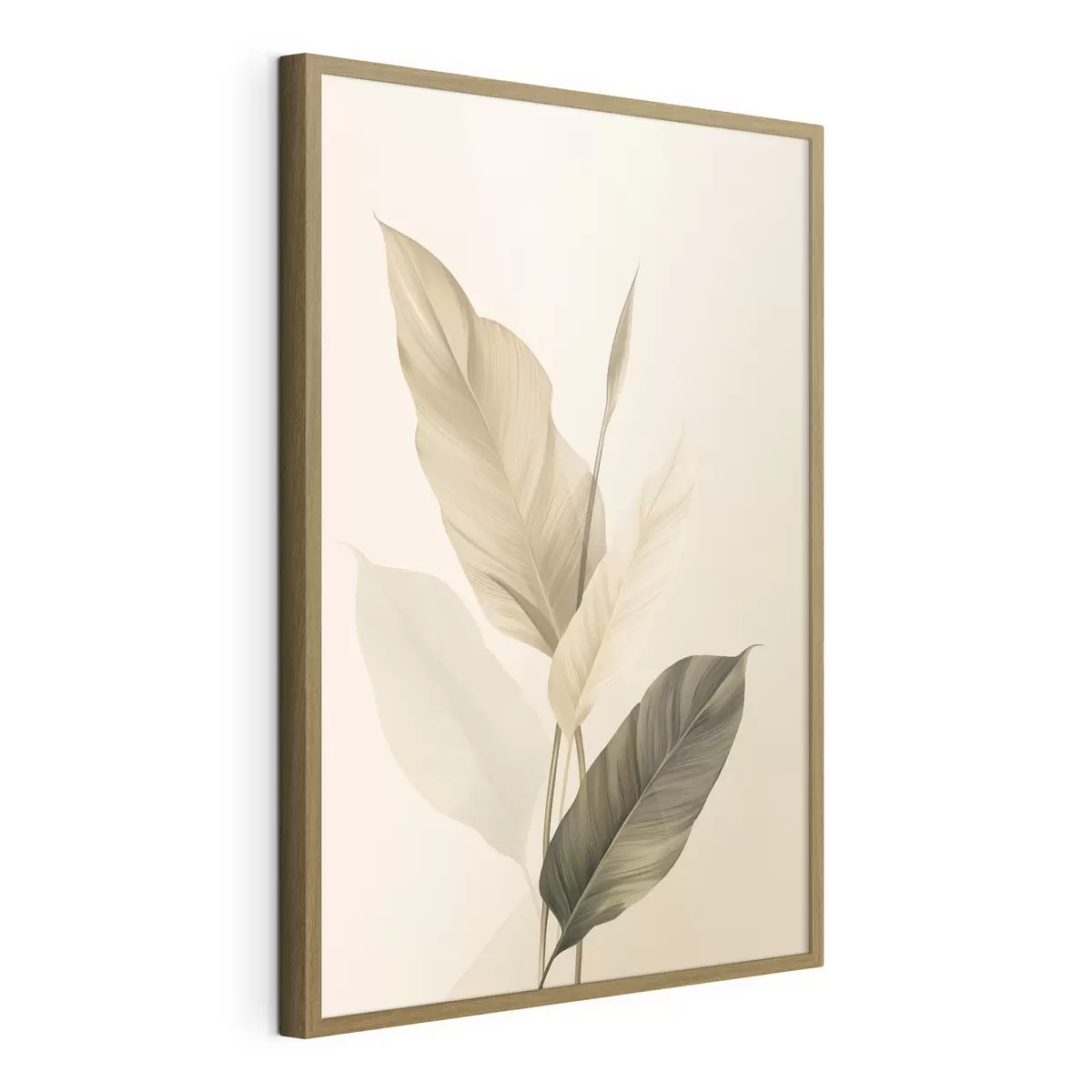 Poster Große tropische Blätter in Beige- und Brauntönen, heller Hintergrund f48725