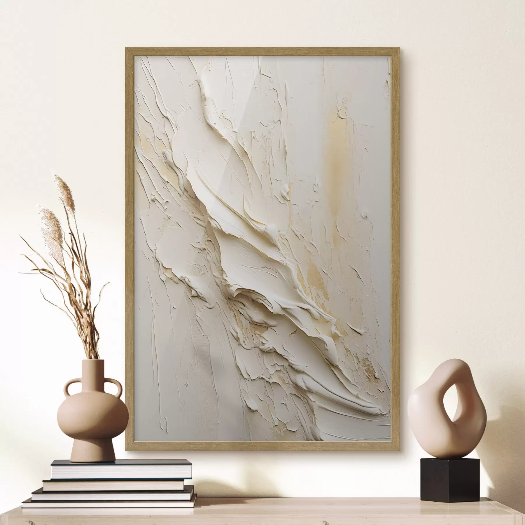 Fototapete Strukturierte Malerei in Creme- und Beigetönen im abstrakten Stil, minimalistische Kunst f48737