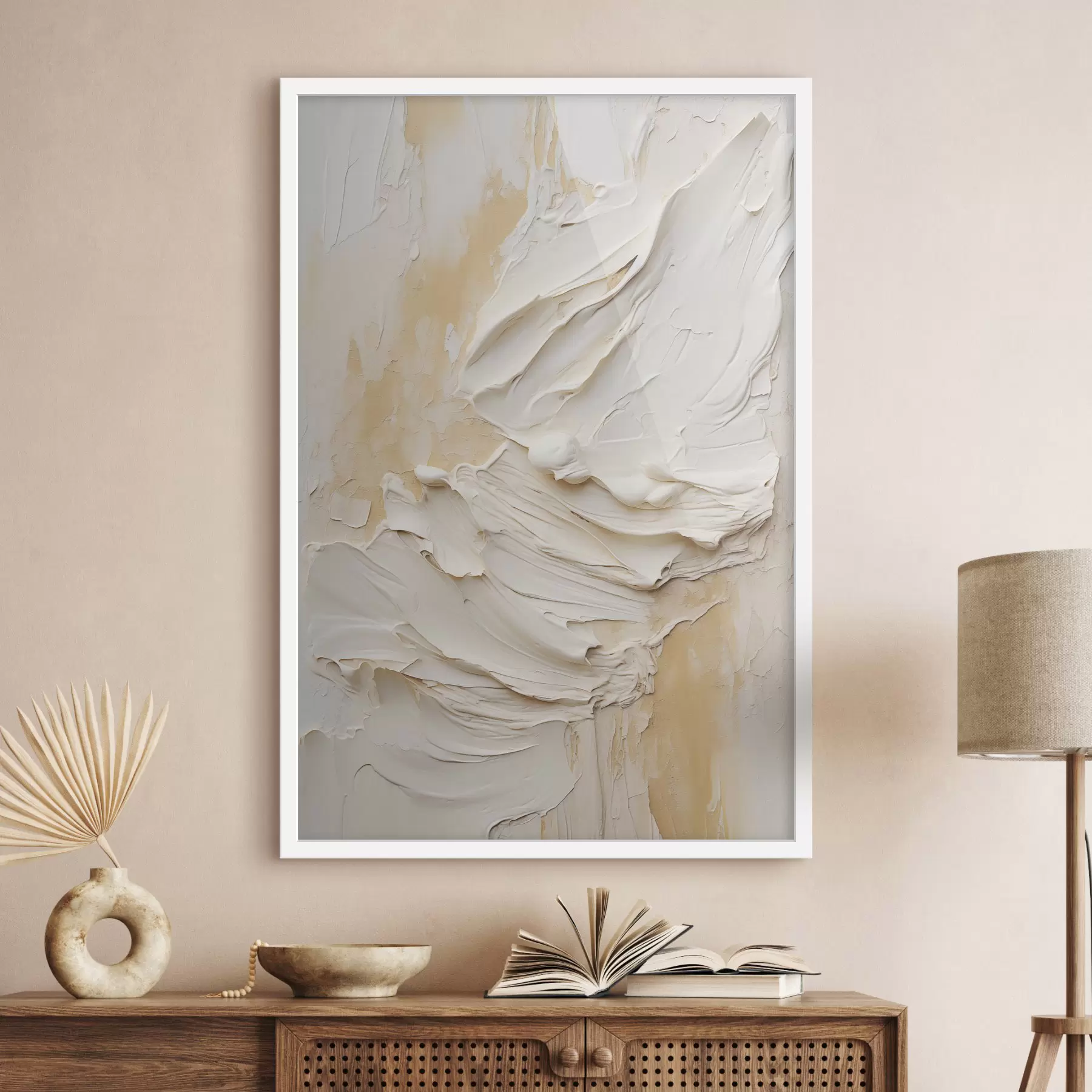 Fototapete Strukturierte Malerei in Creme- und Beigetönen im abstrakten Stil, minimalistische Kunst f48738