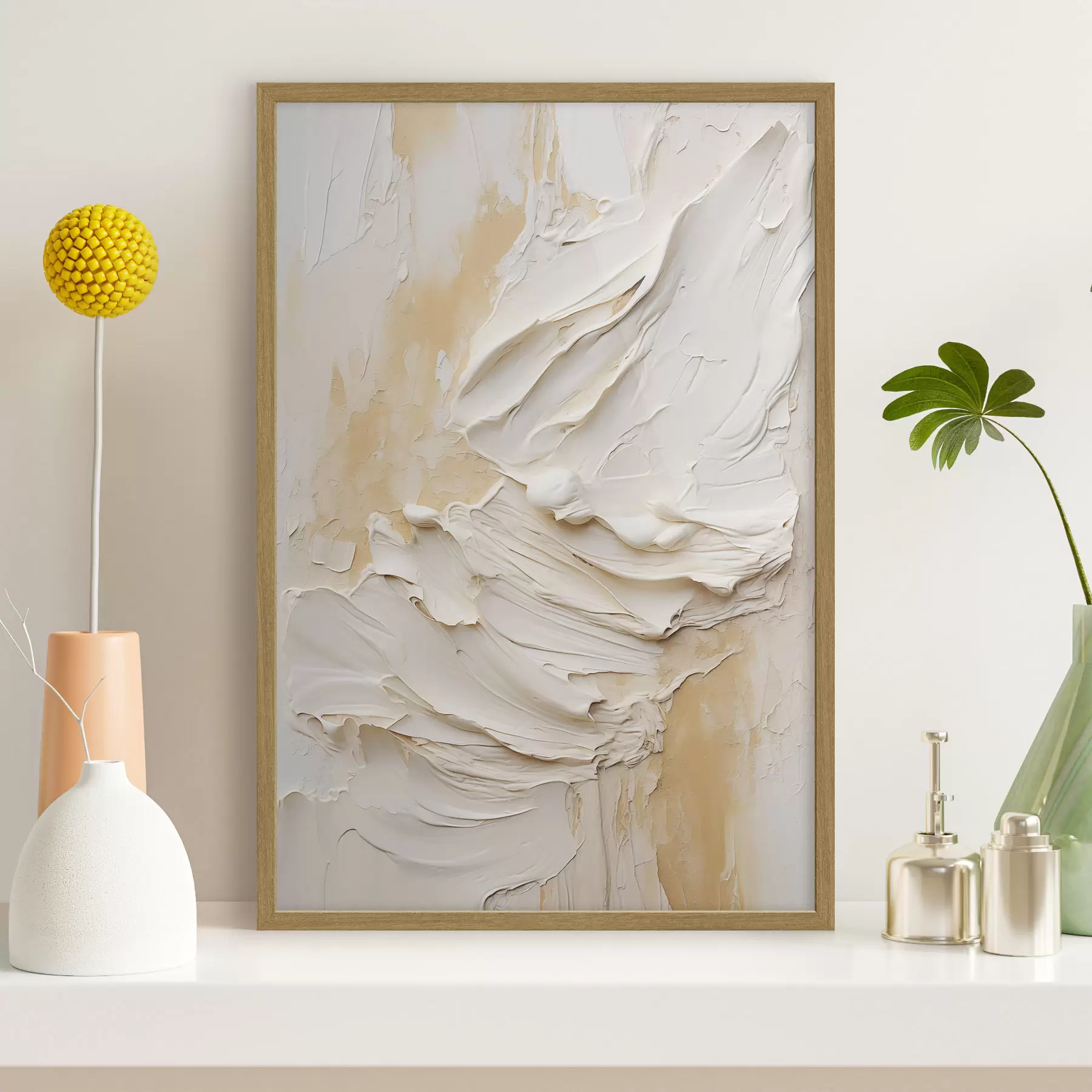 Fototapete Strukturierte Malerei in Creme- und Beigetönen im abstrakten Stil, minimalistische Kunst f48738