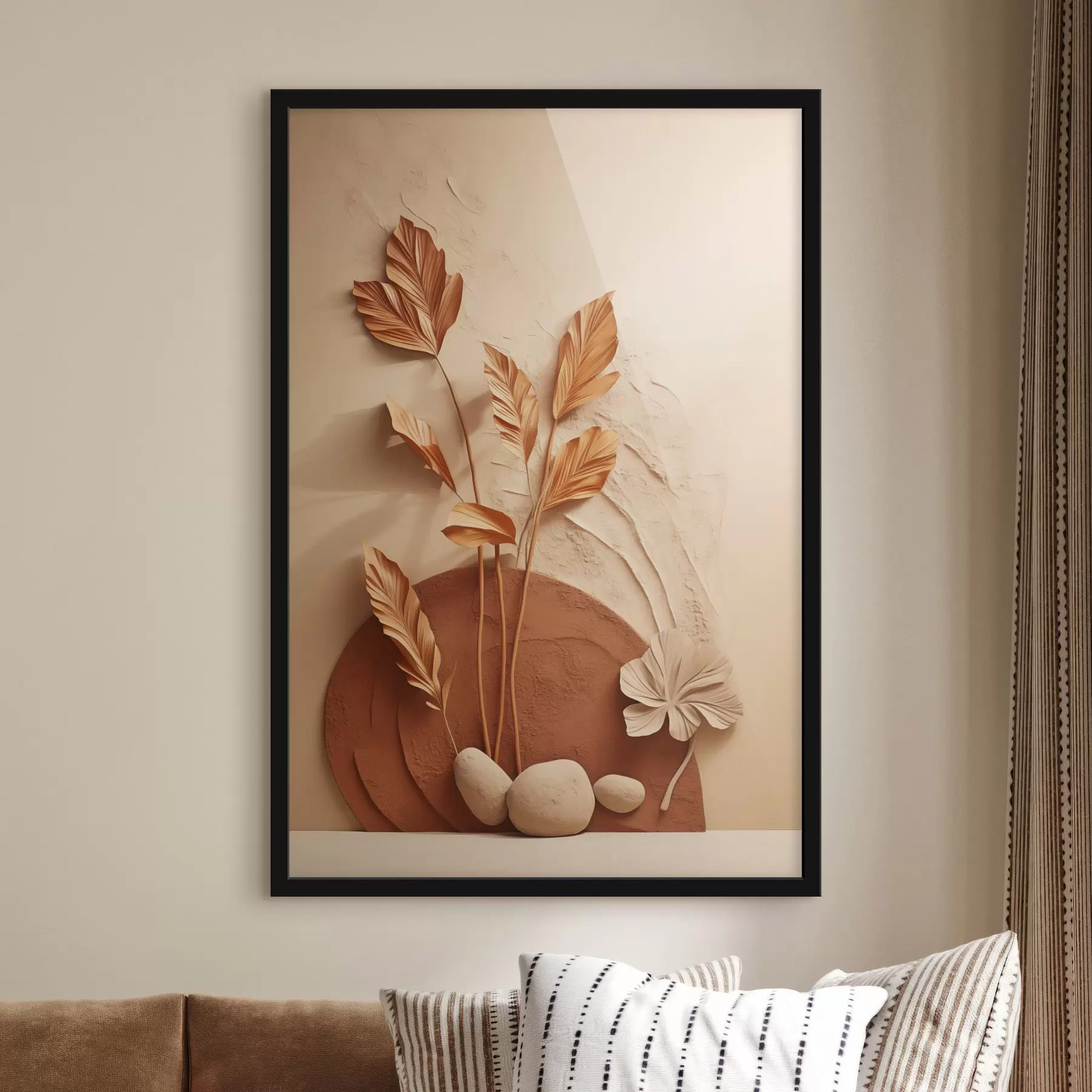 Fototapete Ein minimalistisches Kunstwerk mit Trockenblumen und Pampasgras, strukturierter Hintergrund f48740