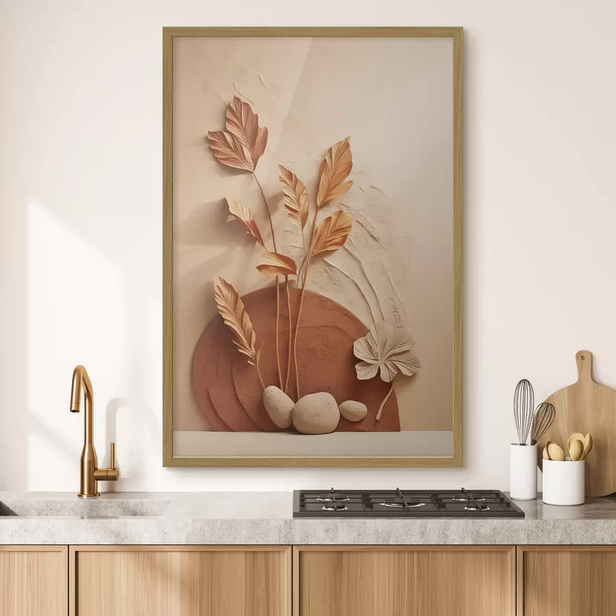Fototapete Ein minimalistisches Kunstwerk mit Trockenblumen und Pampasgras, strukturierter Hintergrund f48740