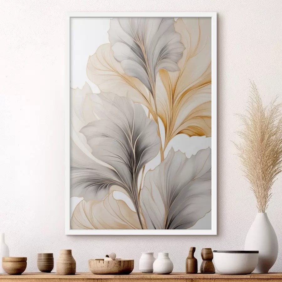 Fototapete Große, durchscheinende Blätter in Grau- und Gelbtönen f48745