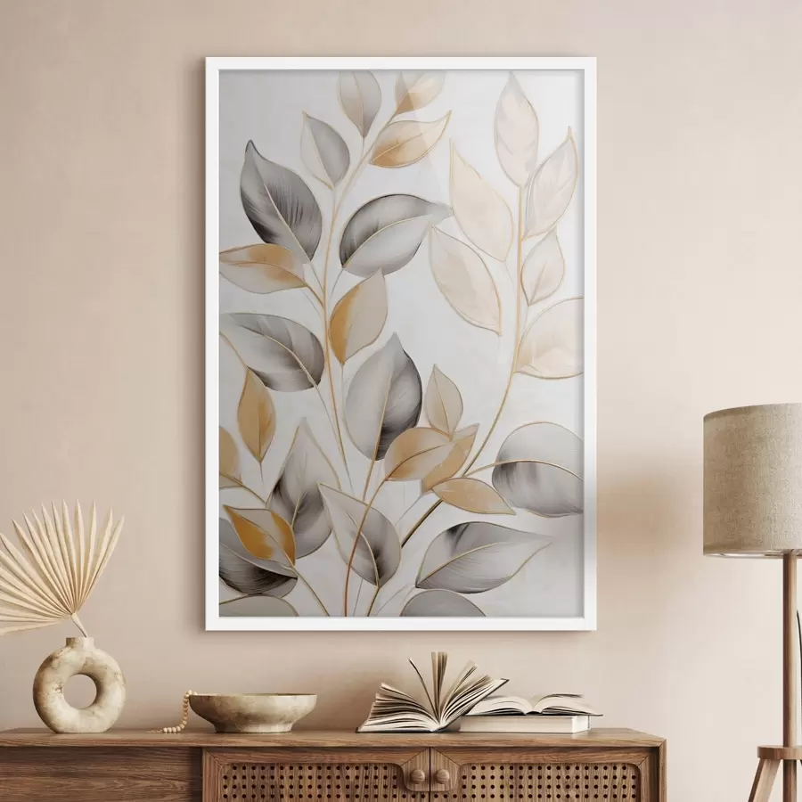Fototapete Große, durchscheinende Blätter in Grau- und Gelbtönen f48746