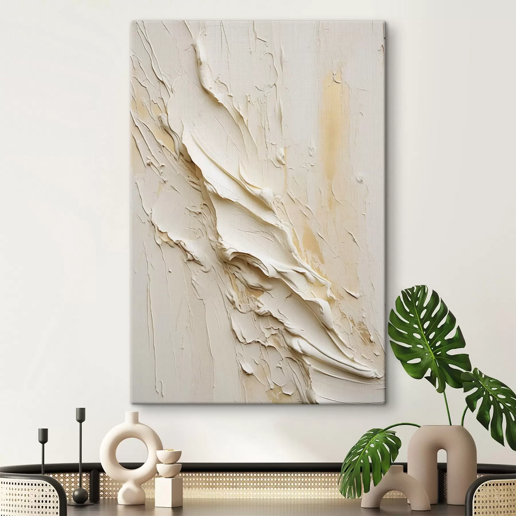 Fototapete Strukturierte Malerei in Creme- und Beigetönen im abstrakten Stil, minimalistische Kunst s48737