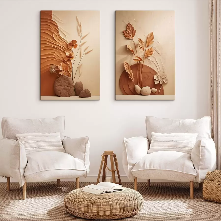 Fototapete Ein minimalistisches Kunstwerk mit Trockenblumen und Pampasgras, strukturierter Hintergrund m30320