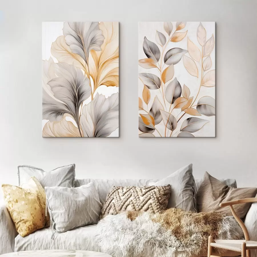 Fototapete Große, durchscheinende Blätter in Grau- und Gelbtönen m30323