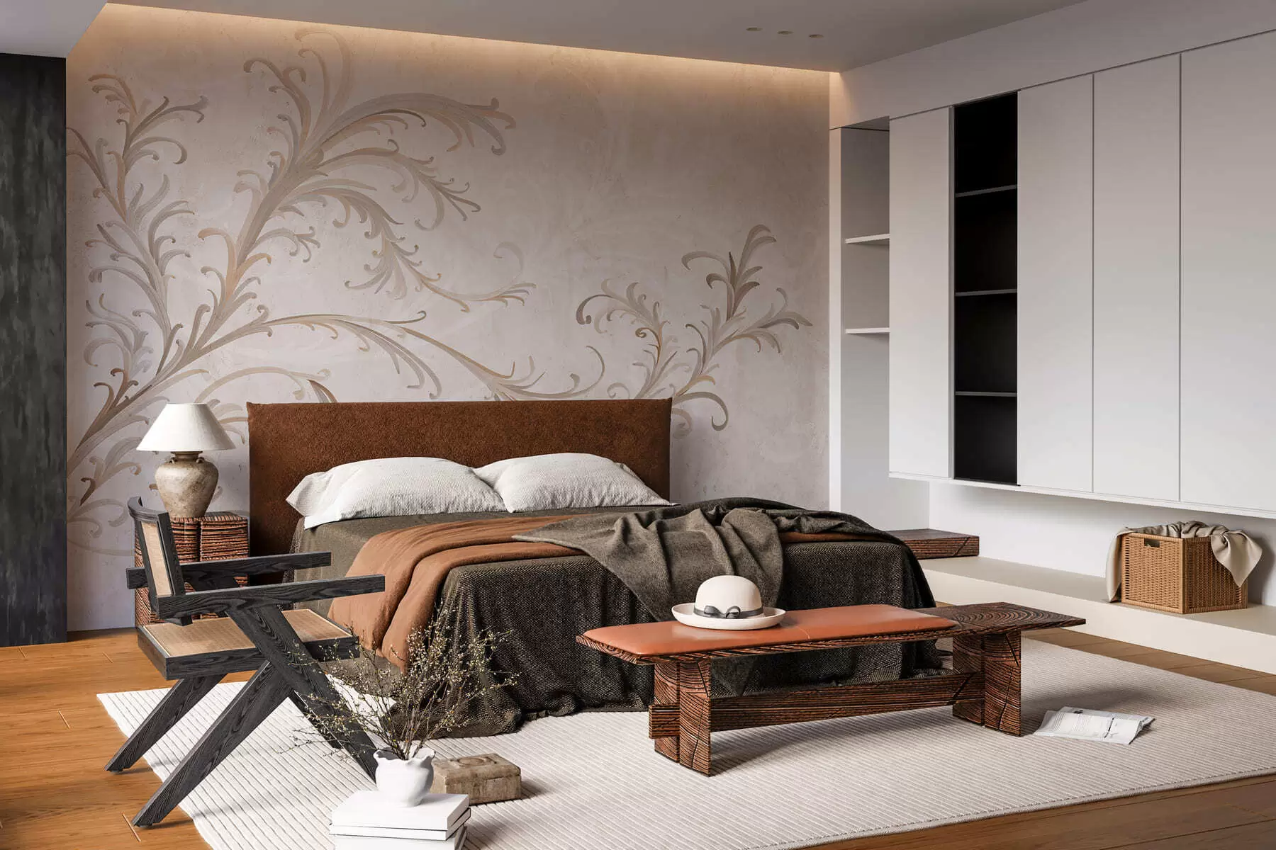 Fototapete Vintage-Dekorationen an einer Wand im Grunge-Stil w05490