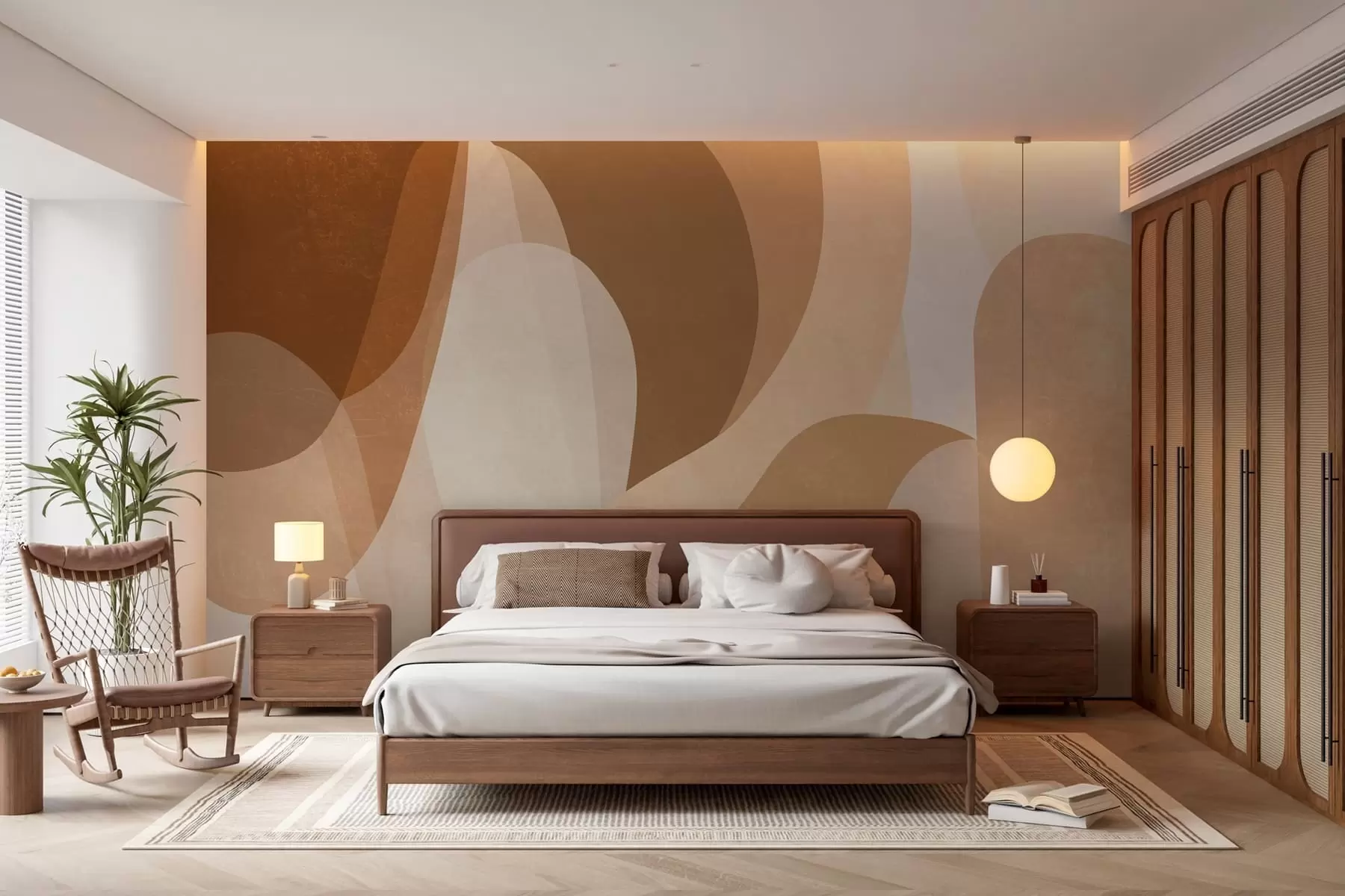 Fototapete abstrakte Kurven in Braun-, Beige- und Rotbrauntönen w05387