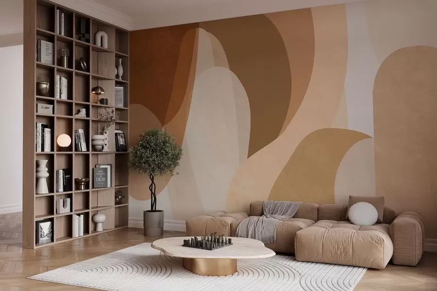 Fototapete abstrakte Kurven in Braun-, Beige- und Rotbrauntönen w05387