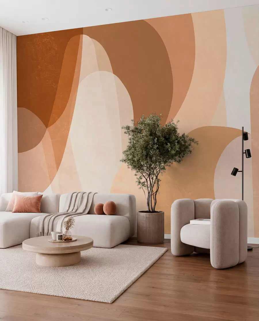 Fototapete abstrakte Kurven in Braun-, Beige- und Rotbrauntönen w05387