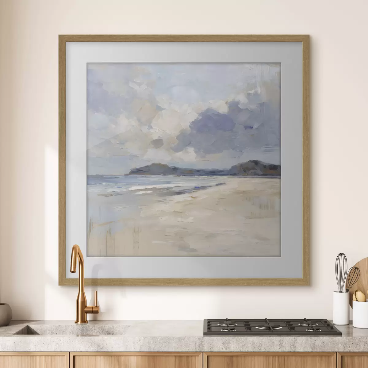 Poster ein malerischer Strand und Berge f48791