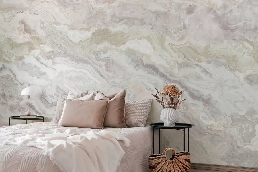 Fototapete Heller Onyx mit fließenden Schichten in Beige und Grau w05430