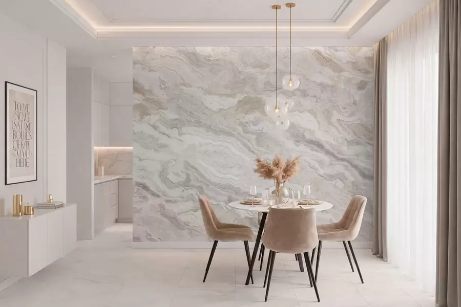 Fototapete Heller Onyx mit fließenden Schichten in Beige und Grau w05430