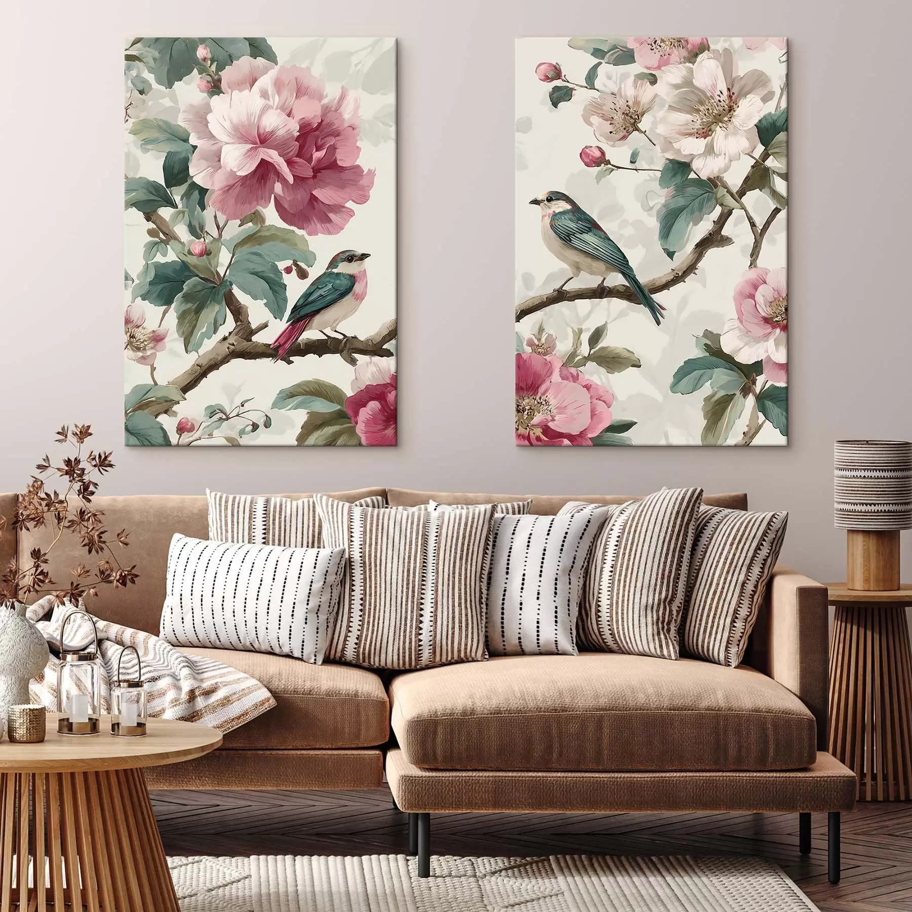 Fototapete Vögel und zarte Blumen m30384