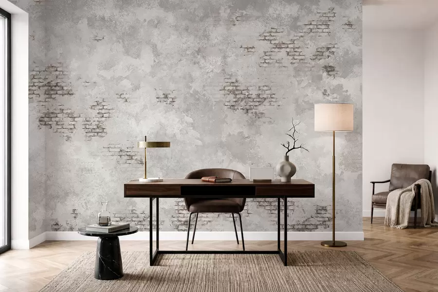 Fototapete Grunge-Putzstruktur mit freiliegenden Ziegelstücken w05161