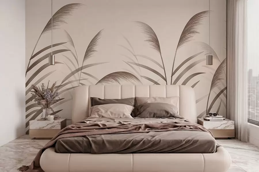 Fototapete Minimalistische Schilfsilhouetten in Beigetönen w05432