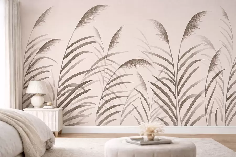 Fototapete Minimalistische Schilfsilhouetten in Beigetönen w05432