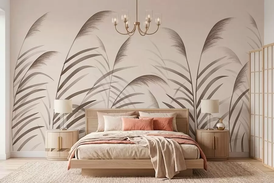 Fototapete Minimalistische Schilfsilhouetten in Beigetönen w05432