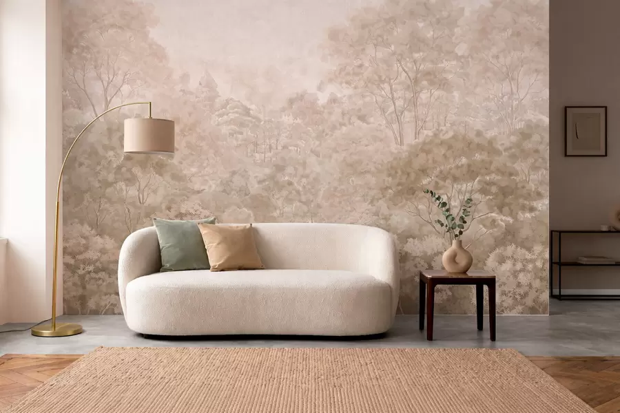 Fototapete Waldlandschaft im Vintage-Stil in warmen Beigetönen w05433v1