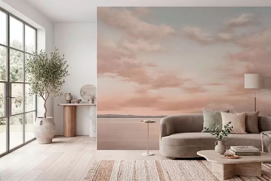 Fototapete Minimalistischer Meereshorizont mit pastellfarbenen Wolken w05516