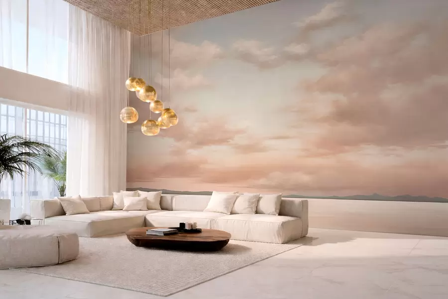 Fototapete Minimalistischer Meereshorizont mit pastellfarbenen Wolken w05516