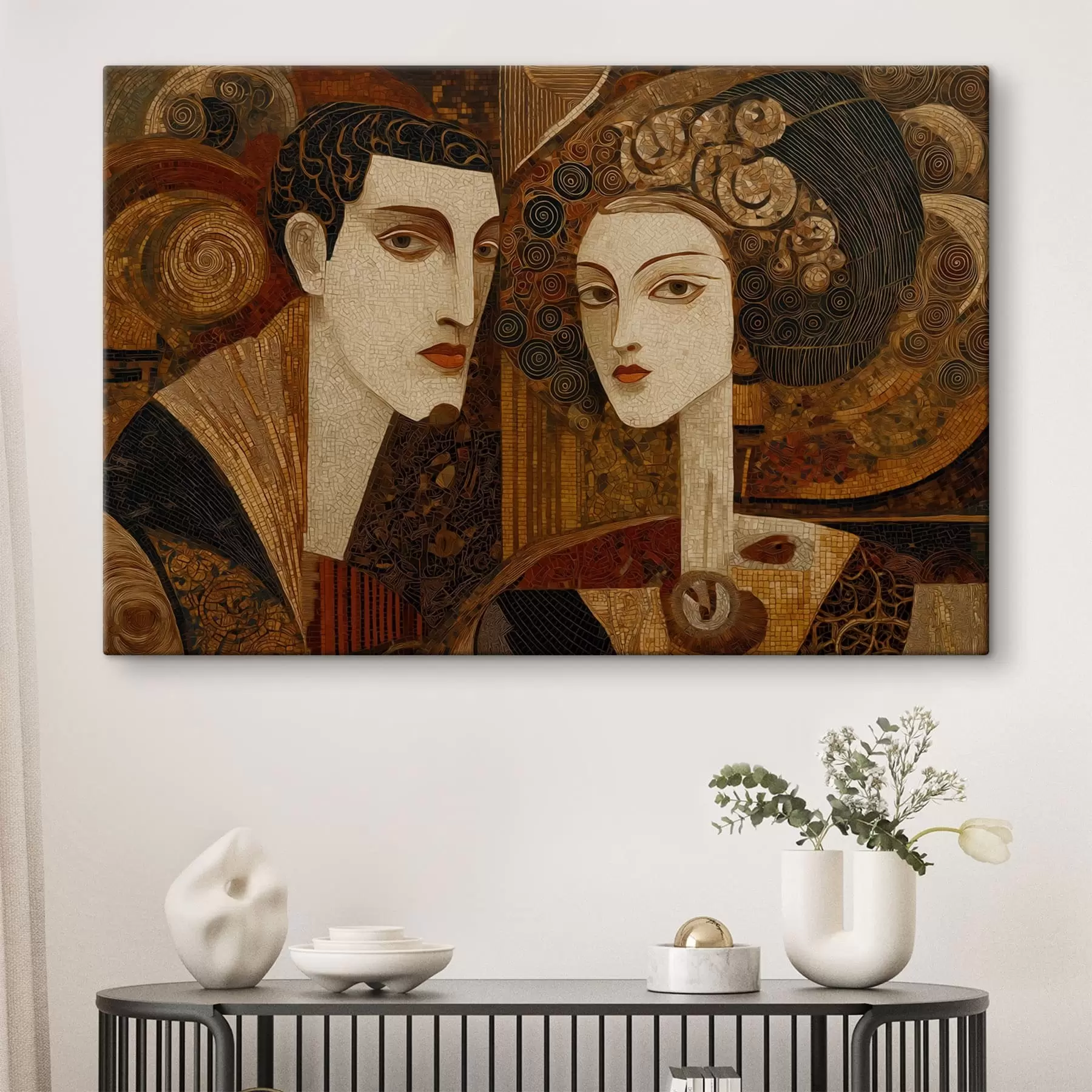 Fototapete Paar im Mosaikstil, abstraktes Porträt s48933