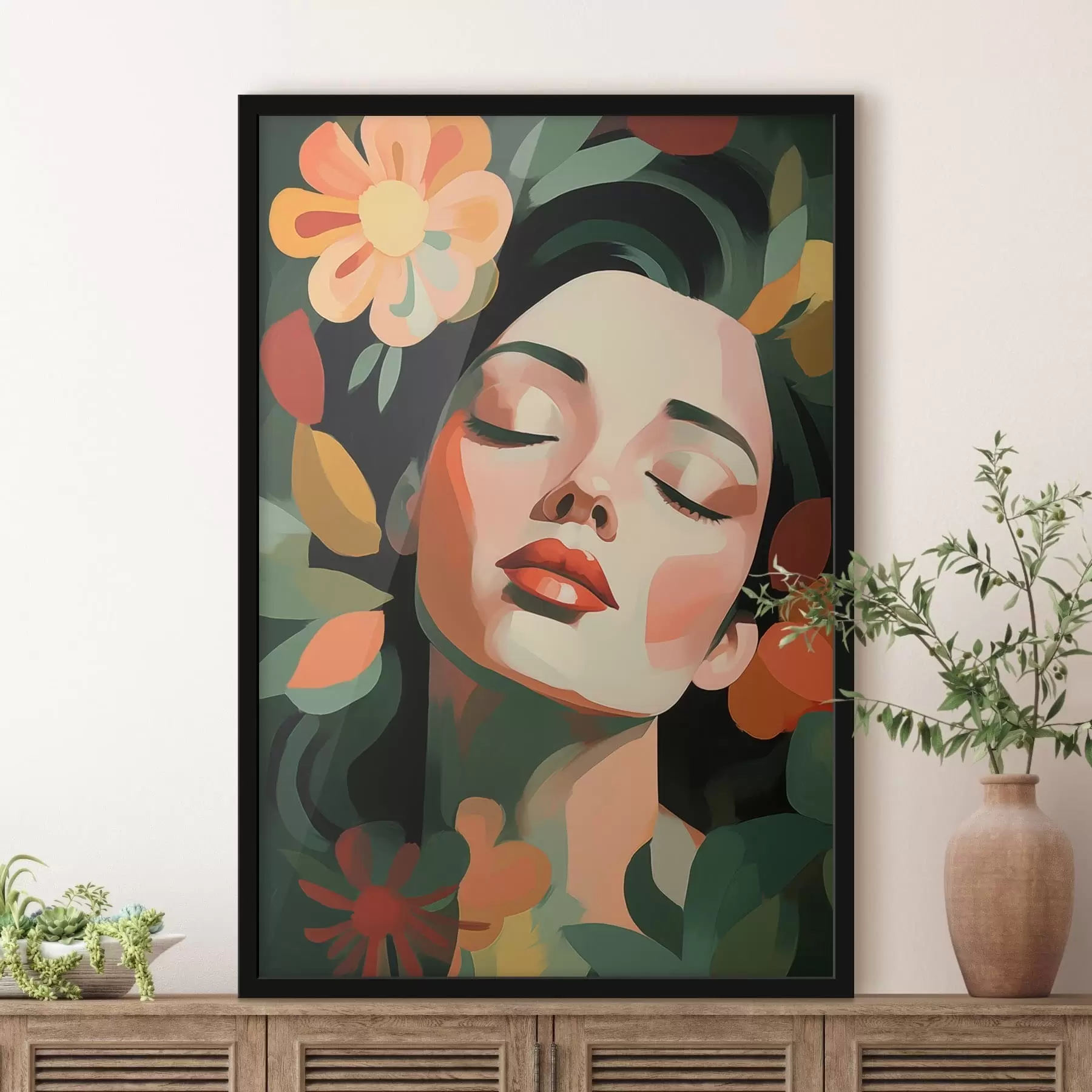 Fototapete Frauenporträt mit Blumen f48959