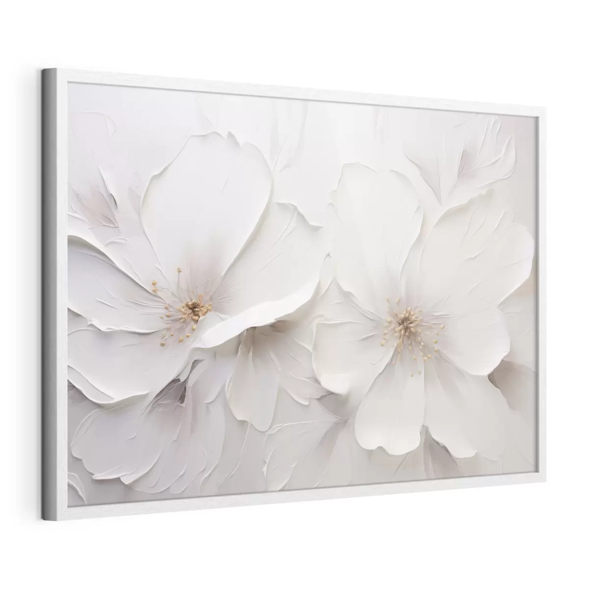 Poster Minimalistische, geprägte weiße Blumen mit sanften Schatten f48796