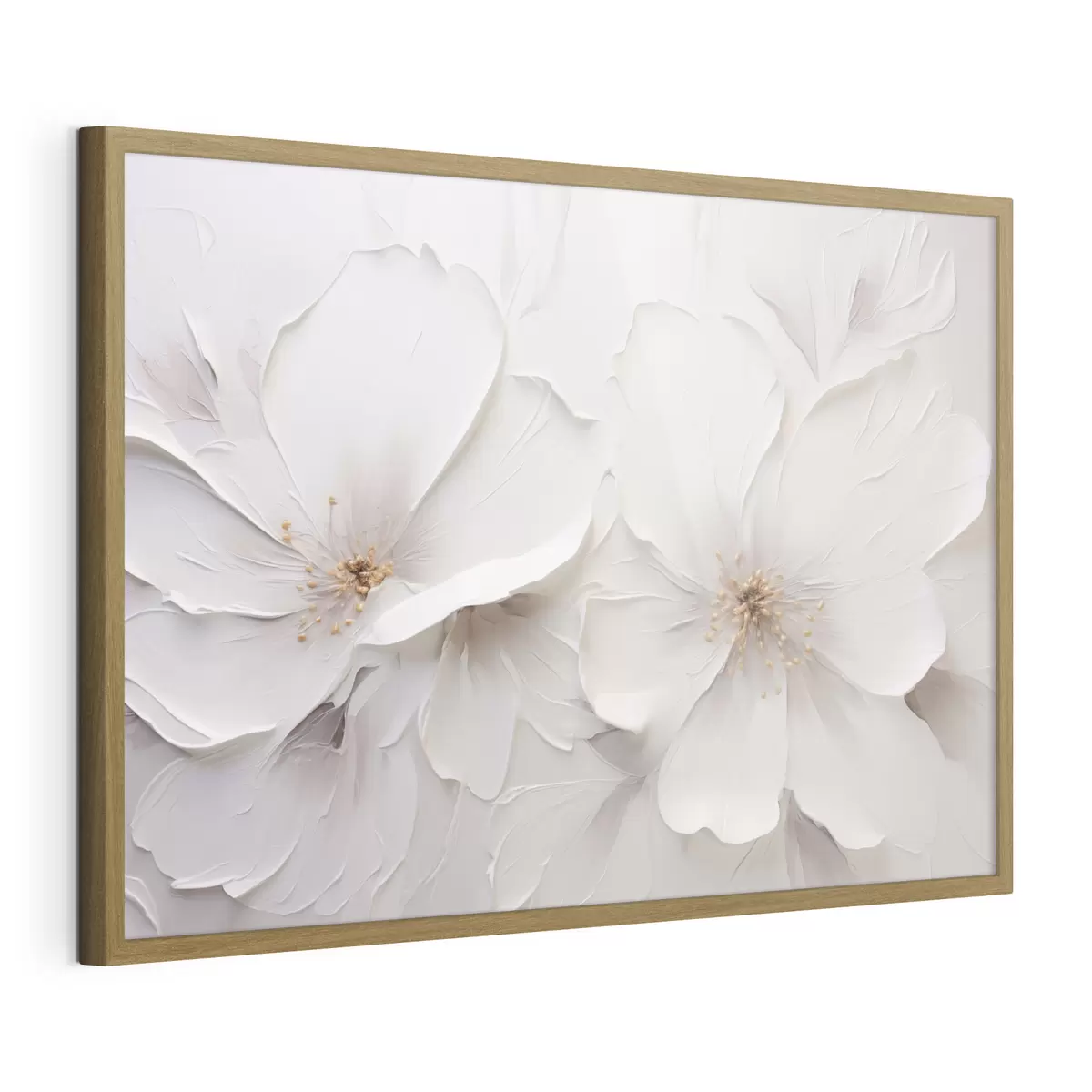 Poster Minimalistische, geprägte weiße Blumen mit sanften Schatten f48796