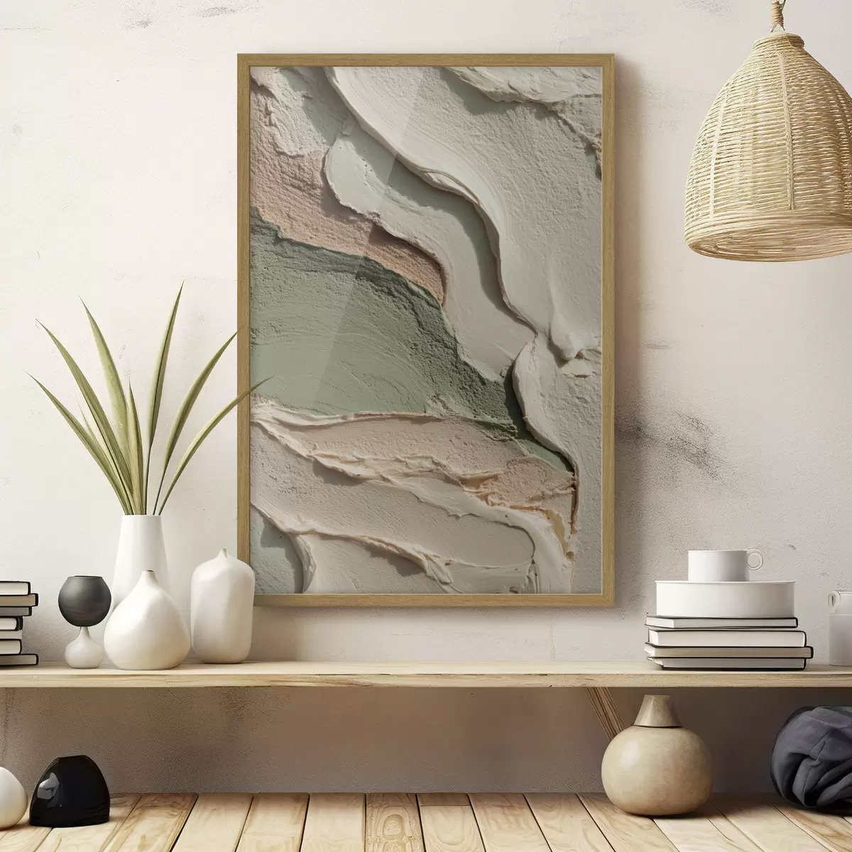 Poster Abstrakte Pinselstriche im Impasto-Stil in natürlichen Farbtönen f48798