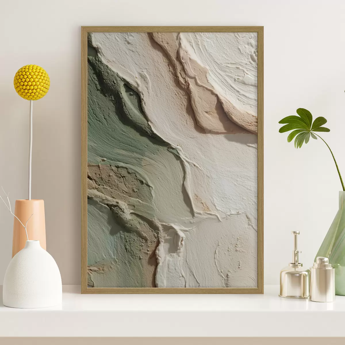 Poster Abstrakte Textur im Impasto-Stil in Beige- und Grüntönen f48799