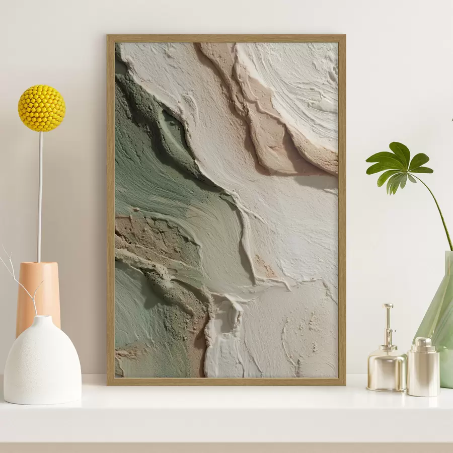 Fototapete Abstrakte Textur im Impasto-Stil in Beige- und Grüntönen f48799