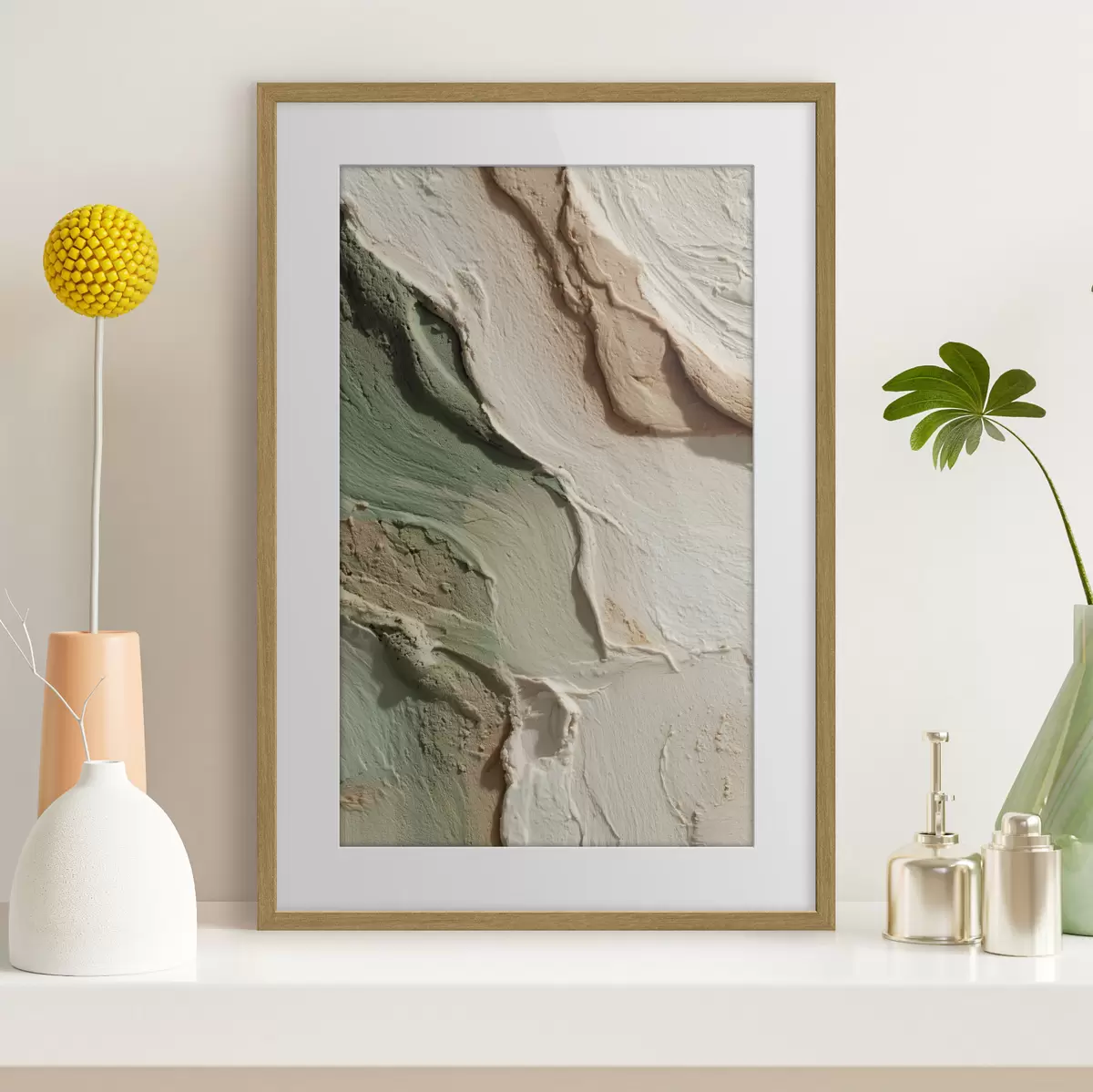 Poster Abstrakte Textur im Impasto-Stil in Beige- und Grüntönen f48799