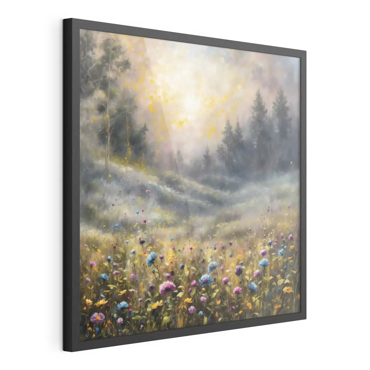 Poster Blumenfeld im Stil des Impressionismus in warmem Licht f48802