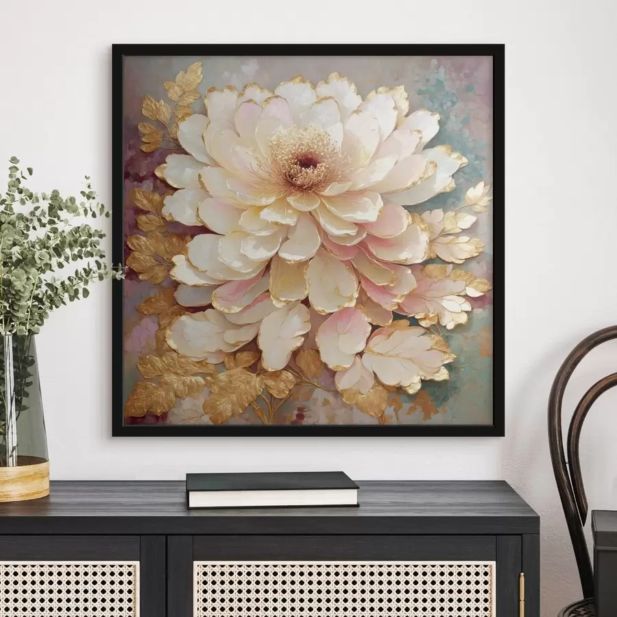 Fototapete Blume im Chinoiserie-Stil mit kunstvollen Blättern und Details f48804