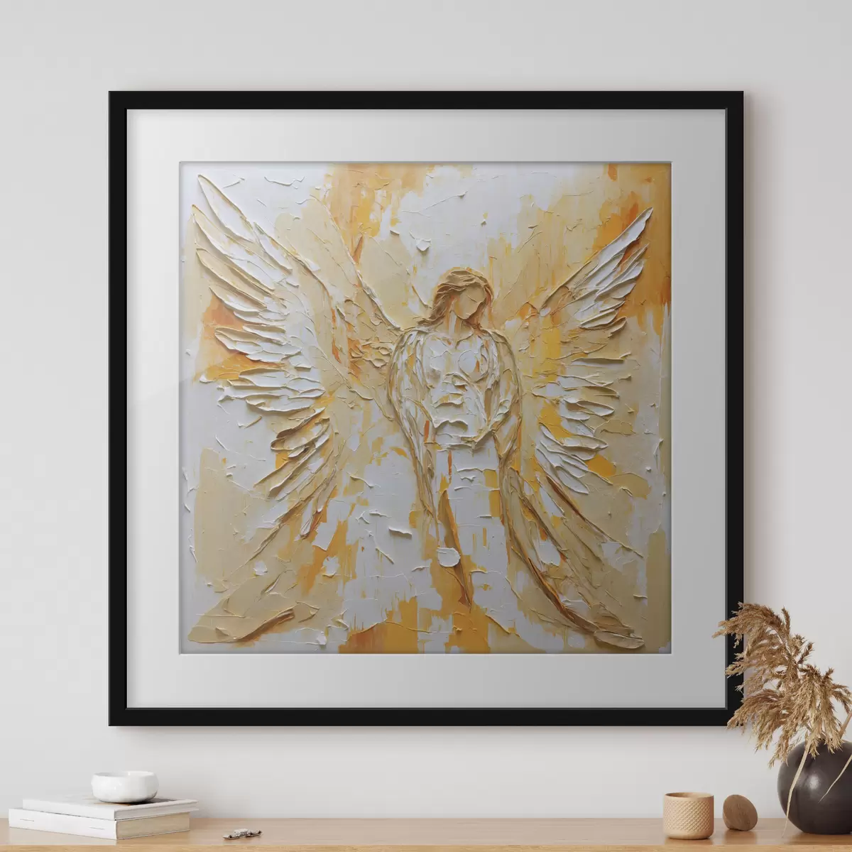 Poster Engelfigur im Impasto-Stil mit Flügeln f48808