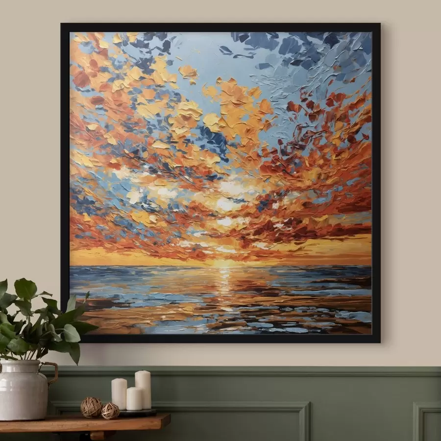 Fototapete Dramatischer Sonnenuntergang über dem Meer im Impasto-Stil f48810