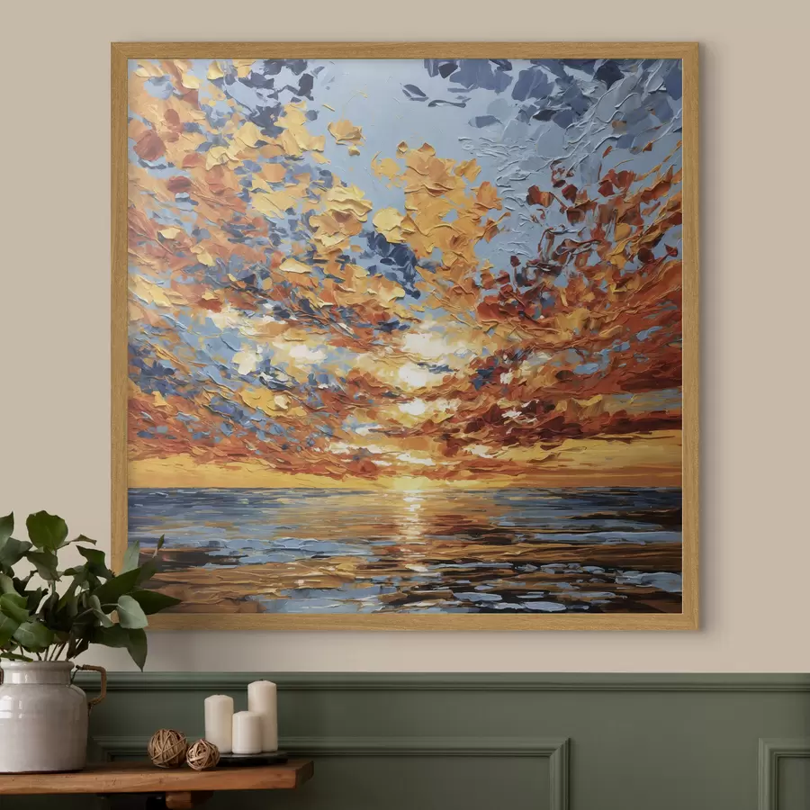 Fototapete Dramatischer Sonnenuntergang über dem Meer im Impasto-Stil f48810